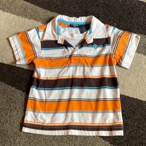 Orange blue and brown striped polo